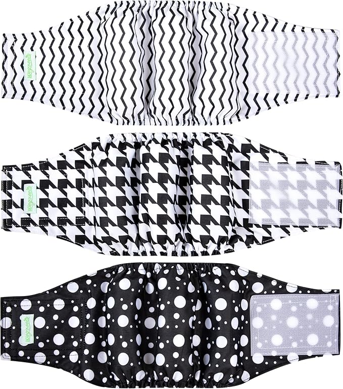 wegreeco Washable Male Dog Belly Band (Stylish Pattern)- Pack of 3 - Washable Male Dog Belly Wrap, Dog Diapers Male (Houndstooth, Large)
