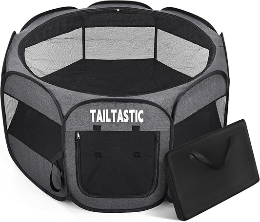 Portable Pet Playpen for Small Dogs & Cats, Foldable Puppy Safety Pen with Removable Zipper Top, Breathable Mesh Dog Delivery Room, Indoor Isolation Cage for Kittens/Rabbits (Dark Grey, Small)