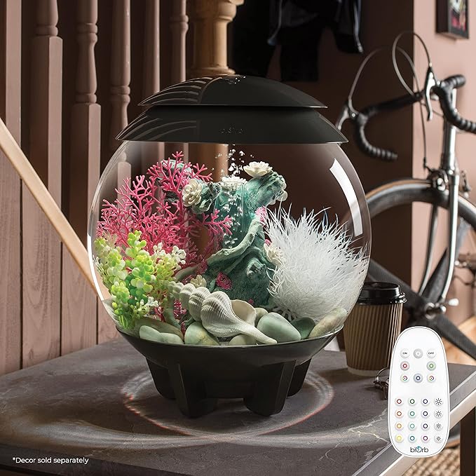 biOrb Halo 15 Acrylic 4-Gallon Aquarium with Multi-Color Remote-Controlled LED Lights Modern Compact Tank for Tabletop or Desktop Display, Gray