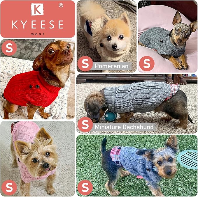 KYEESE Dog Sweater Soft Pullover Dog Sweaters for Small Dogs Girl Warm Turtleneck Small Dogs Sweater with Gingham Patchwork Stretchy Knitwear Cat Clothes Thick Pet Coat for Fall Winter Cold Weather