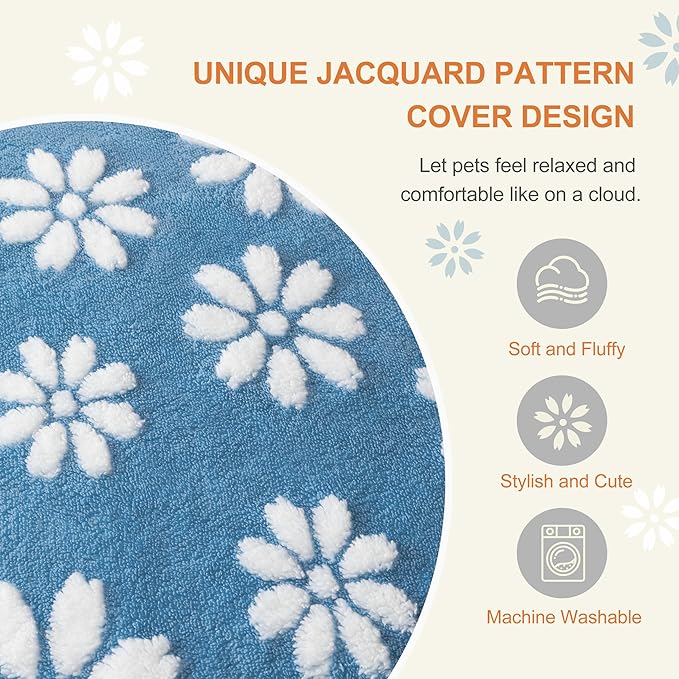 Dog Beds for Extra Large Dogs, Cute Thick Dog Bed for Crate Kennel, Fluffy Pet Bed with Removable Washable Cover and Anti-Slip Bottom, 41"x 28", Blue Flower