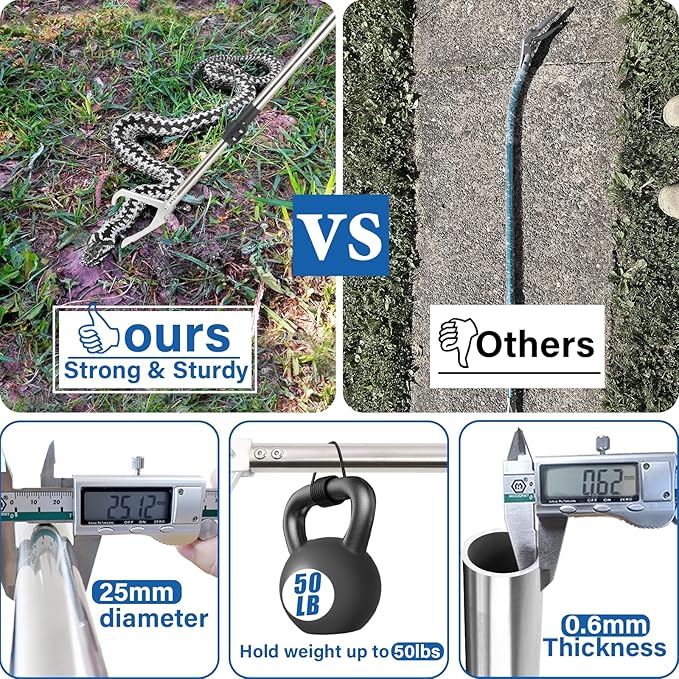 Snake Grabber Tool, 55" Snake Tongs Long Handle for Rattlesnake Reptile Tongs Heavy Duty Long Catcher Reach Grabber Stainless Steel Materials Sponge Handle Wide Jaw (55 inches)