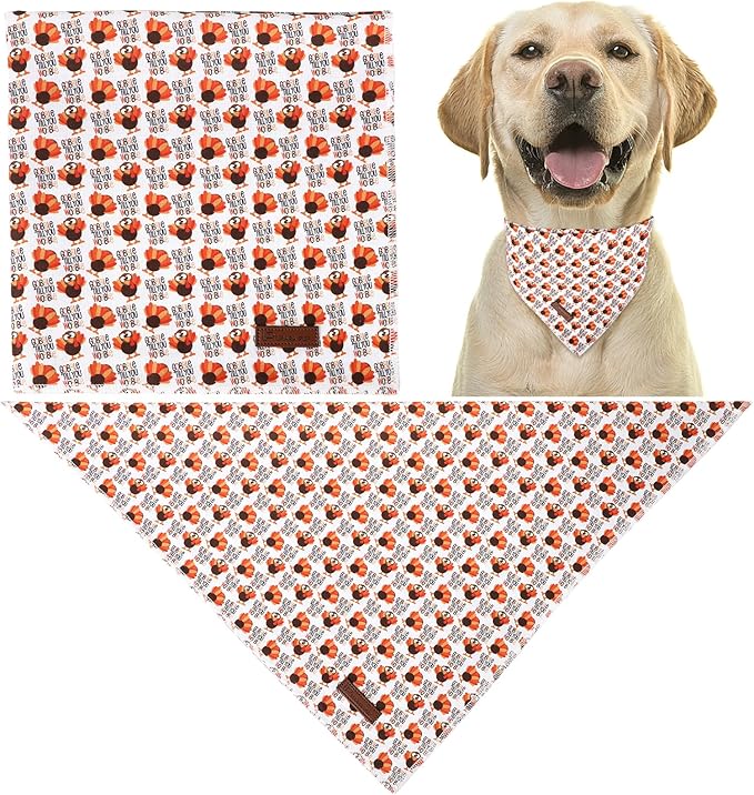 Thanksgiving Dog Bandana, Triangle Bid Scarf with Turkey Pattern, Cotton Pet Kerchief for Girl Boy Dogs or Cats, Cute Puppy Bandana, Fancy Thanksgiving Gifts for Dogs