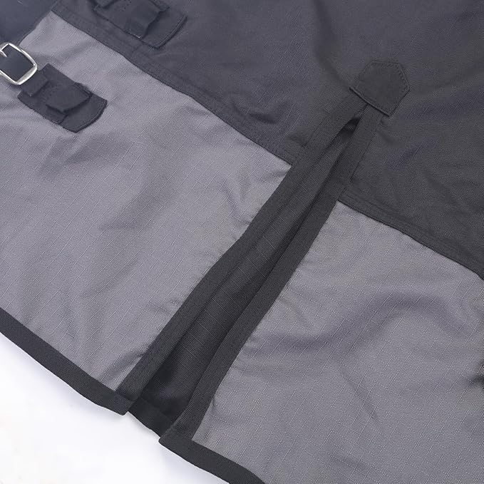 1200D Ripstop Waterproof Breathable Horse Blanket (0g No Fill), Lightweight Turnout Rain Sheet, Keeps Dry in Mud & Wet Weather BlackGrey 84"
