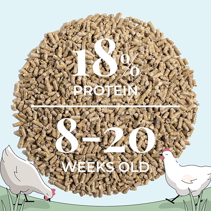 Mile Four Organic Chicken Feed (46 lbs) Grower Pellet, Non-GMO, USA Grown, 18% Protein, Corn-Free, Soy-Free, Non-Medicated Feed for Chickens