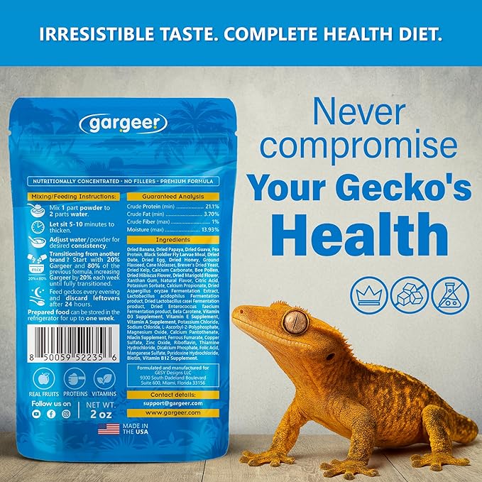 Gargeer 'Picky Geck' Island Retreat - Premium Crested Gecko Food | Sustained Energy & Immune Boost with Premium Tropical Fruit Blend | No Fillers, No Rice Bran - Only Premium Ingredients | 2oz