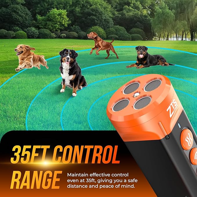 Dog Bark Deterrent Device Ultrasonic Anti Barking Device for Dogs with Flashlight Beep 35ft Range USB-C Rechargeable Humane Bark Control Training Tool for All Breeds with Whistle Belt Clip & Bag
