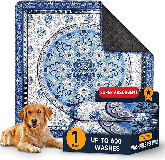 Washable Pee Pads for Dogs,72"x72" Waterproof Non-Slip Reusable Puppy Pad with Fast Absorbent,Leakproof Whelping Pads for Pet Housebreaking (Indigo Blue Medallion, 72"x72"(Pack of 1))