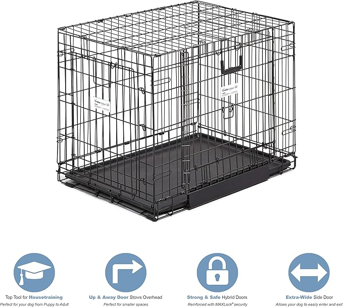 MidWest Homes for Pets Medium Ovation Double Door 30-inch Folding Metal Dog Crate, Front and Up & Away Side Doors, Space-Saving Design