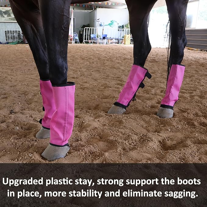 Horse Fly Boots, Superior Ventilate Mesh with Strong Fasteners Equine Fly Boots, Long-Lasting for Daliy Wear, Flexible to Fit Most Horse Legs, Set of 4 Fly Leggings for Horses