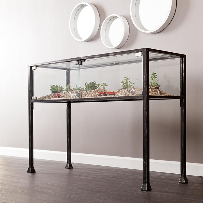 SEI Furniture Terrarium Display Console, Black/Silver Distressing