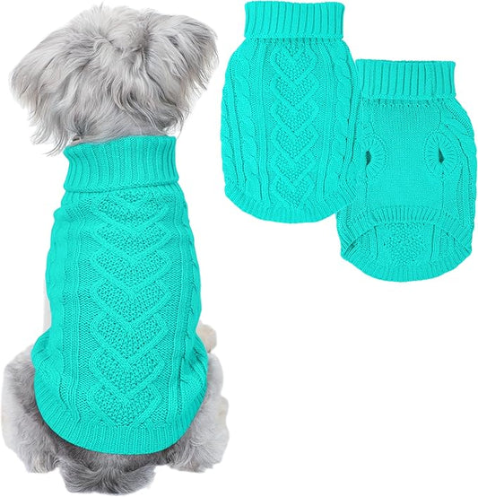 Dog Sweaters for Small Dogs Dog Clothes for Winter Solid Knitted Puppy Clothes Warm Chihuahua Sweater Turtleneck Pullover Pet Cat Sweater Mini Dachshund Knitwear(Lake Green, Small)