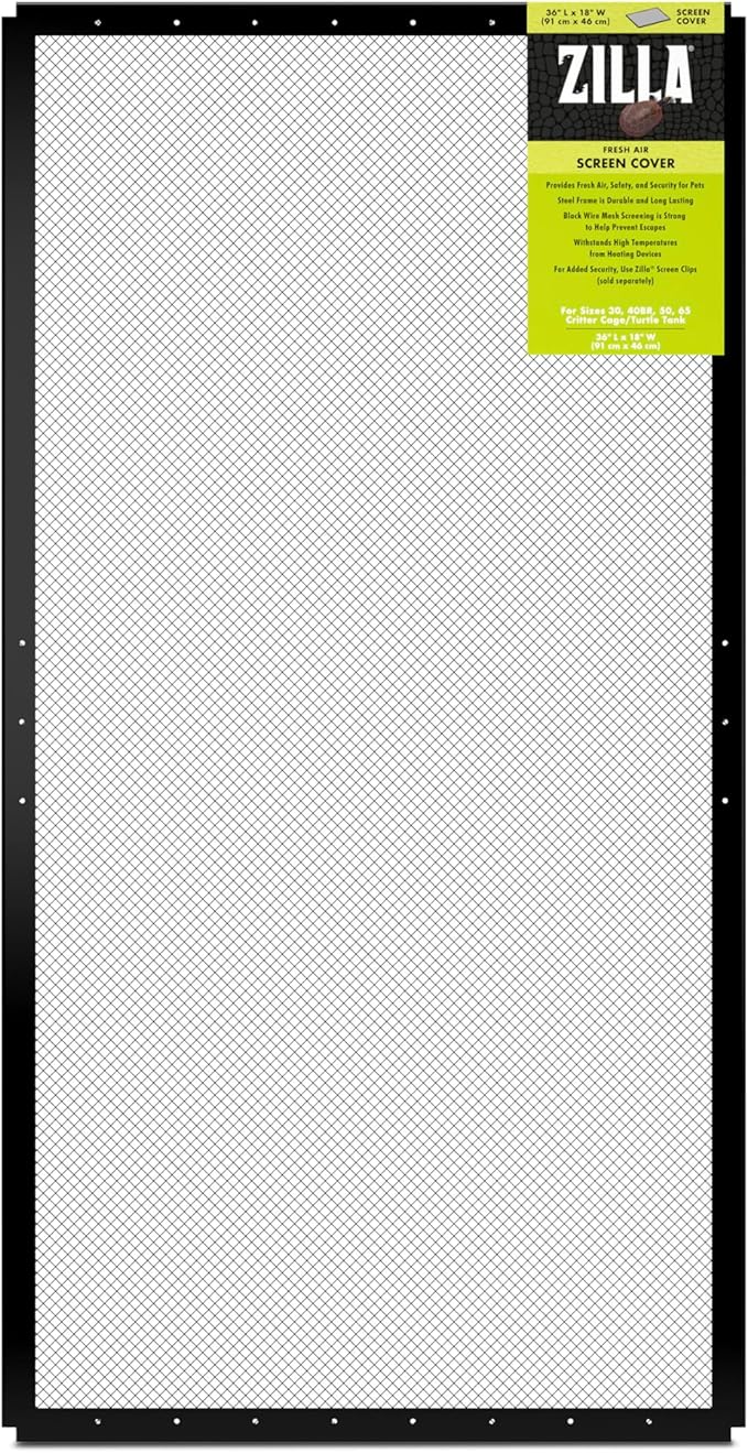 Zilla Fresh Air Screen Cover, Secure and Durable Metal Mesh Cover for Reptile Terrariums, 36 x 18 inches