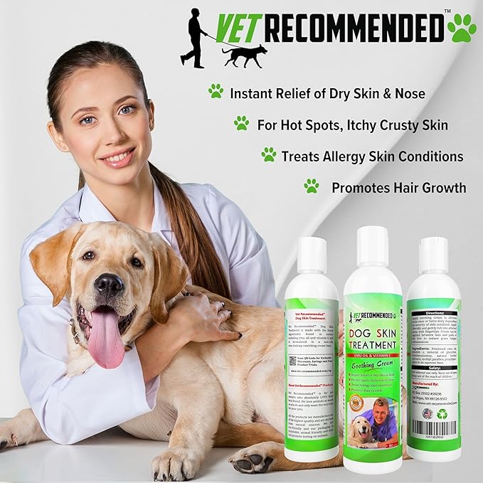 Vet Recommended Dog Dry Skin Cream & Moisturizer - Helps Dog Hair Loss Regrowth - Dry Nose & Cracked Paws - Works with Hot Spots for Dogs - 240ml (8 Oz)