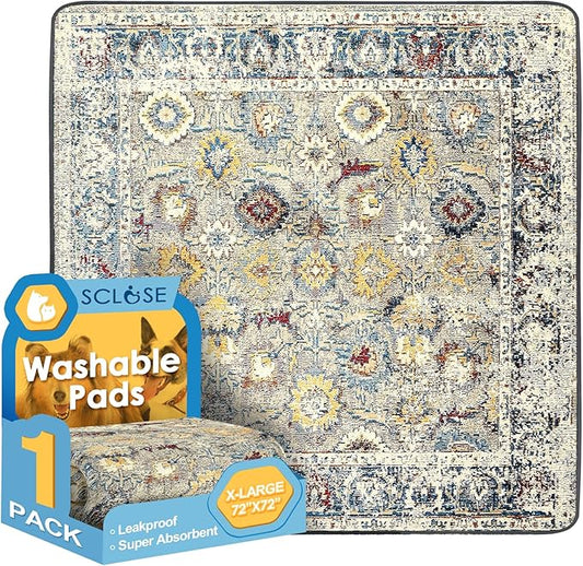 SCLOSE Washable Pee Pad for Dogs Extra Large, 72" x 72" Reusable Puppy Pads Waterproof Dog Rugs, Super Absorbent, Leakproof, Dog Crate Pad, Playpen Mat, Whelping Pads, Vintage