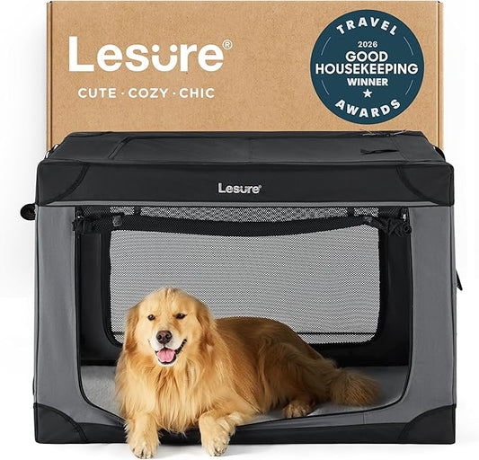 Lesure Shown on TODAY Show Soft Collapsible Dog Crate - 42 Inch Portable Travel Crate for Extra Large Dogs Indoor & Outdoor, 4-Door Foldable Pet Kennel with Mesh Windows, Black