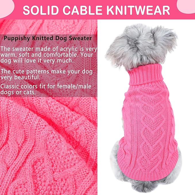 Dog Sweaters Small Dog Clothes for Winter Solid Knitted Puppy Sweater Warm Pet Cat Sweater Doggy Pullover Outfit with Heart-Shape Design(Dark Pink, Medium)