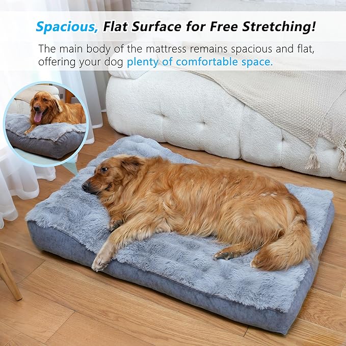 Large Dog Bed with Low-Angle Soft Pillow.Deluxe Dog Bed Fabric Comfortable and Soft.with Non-Slip Bottom, Washable pet Bed Medium for Crate.Color: Grey.