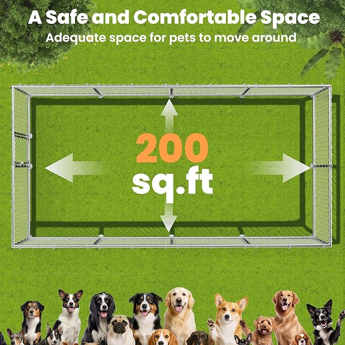 20x10 FT Heavy Duty Outdoor Dog Kennel with Waterproof Cover, UV-Resistant Roof, and Secure Locking Mechanism for Dogs, Durable Metal Enclosure for All Weather Conditions(240x120x84IN)