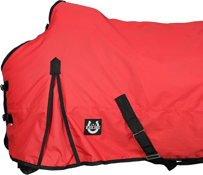 Horse Blanket 600D Ripstop Winter Turnout Blanket, 250 GSM Polyfill, 100% Waterproof & Breathable, Cold Weather Horse Blanket with Secure Fit Red/Black, Size 78