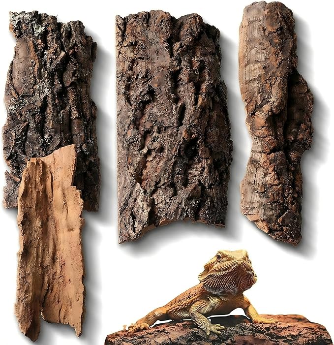 4pcs Reptile Bark Decor Wood,Natural Cork Bark, Bark Cork Hides Water Bark Flats Decor,Reptile Bark Cork Wood Bark Terrarium for Bearded Dragon Lizard Geckos Tortoise Random Shape Random Size Deliver