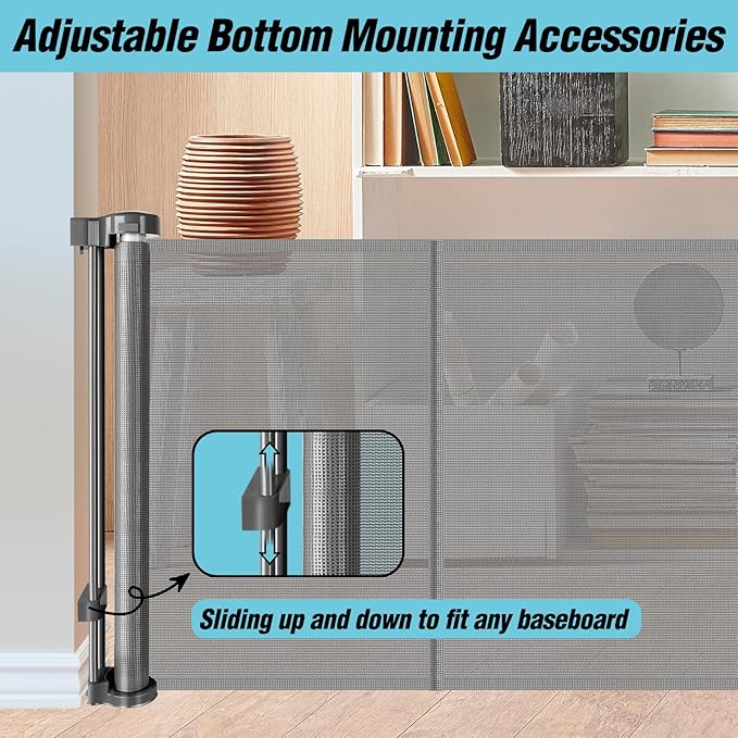 24 Inches Tall Retractable Baby gate for Dogs, Short Pet Gates to Step Over, Extends up to 55" Wide, Reinforced Mesh Doggie Gates for Indoors Outdoors Small Dog Gate for Stairs Puppy Gate (Grey)