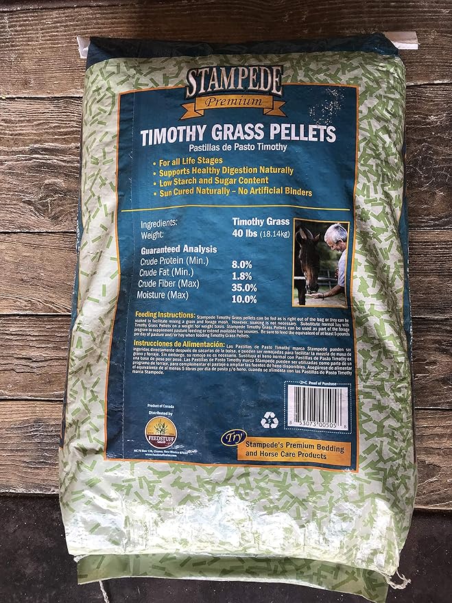 Stampede Premium Timothy Grass Pellets – Natural, High‑Fiber Feed, Low‑Dust, – 40 lb Bulk Bag for Rabbits, Guinea Pigs, Chinchillas, Goats, Horses & More
