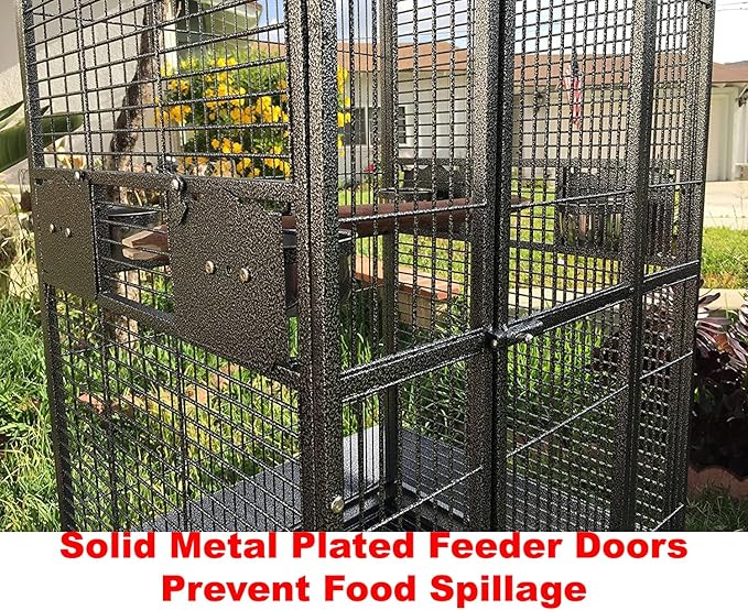 Extra Large Double Ladders Open Play Top Wrought Iron Bird Parrot Parakeet Finch Macaw Cockatoo Cage, Include Seed Guard and Toy Hook On Wheels