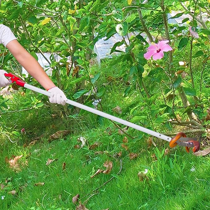 3.7 FT Snake Grabber Long Handle with Hooks, Rattle Snake Catcher Tool, Professional Reptile Wide Jaw Tongs