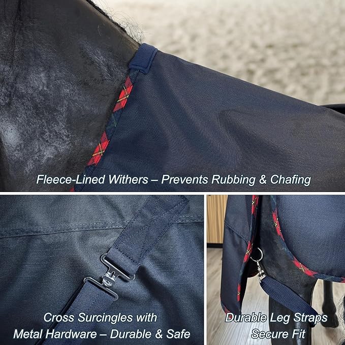 BARN & STABLE 600D Ripstop Lightweight Horse Turnout Sheet No Fill,Water-Resistant & Breathable Horse Blanket for Spring and Mild Weather, with Anti-Rub Fleece Withers