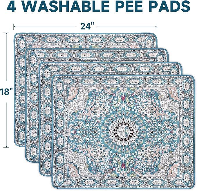 Washable Pee Pads for Dogs 4 Pack, Puppy Pads with Pheromones, 2026 Upgraded PuppyPad 18"x24" Waterproof Non-Slip Reusable Puppy Pad with Fast Absorbent,Leakproof Whelping Pads for Pet Housebreaking