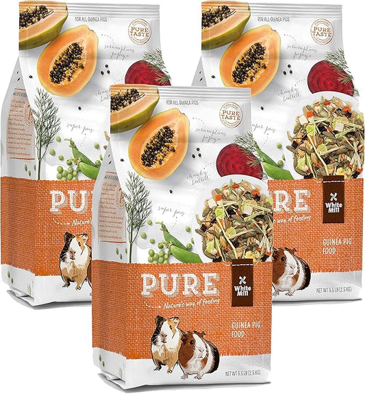 Witte Molen Pure Guinea Pig Food Mixture Papaya & Peas Dry, (Abyssinian, American, Coronet, Peruvian) (3 Pack Pure Guinea Pig Food Mixture Papaya).