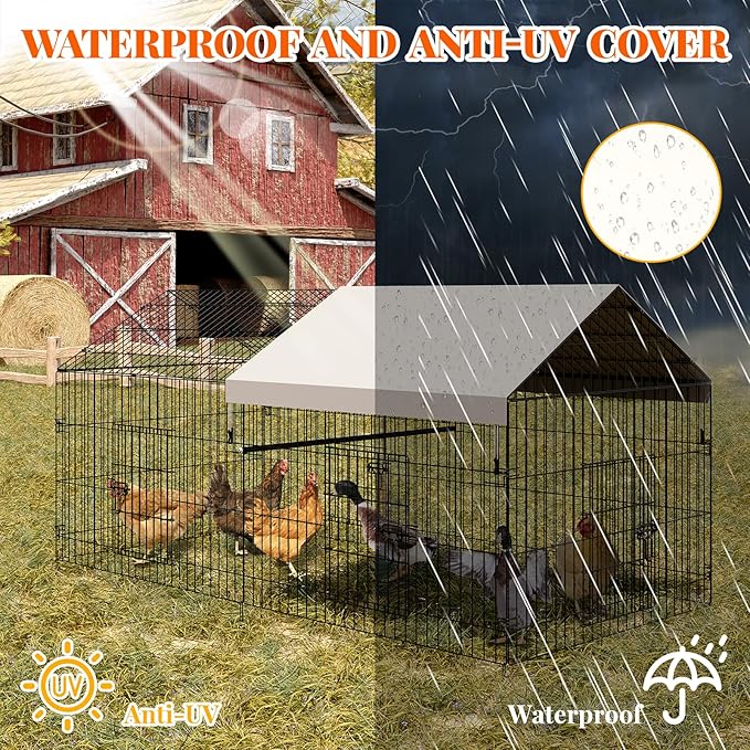 Metal Chicken Coop, Chicken Run for Yard with Cover, Outdoor Metal Chicken Cage with 4 Door and 1 Window for Outside Duck Rabbit Hen, 86"×40"×40"