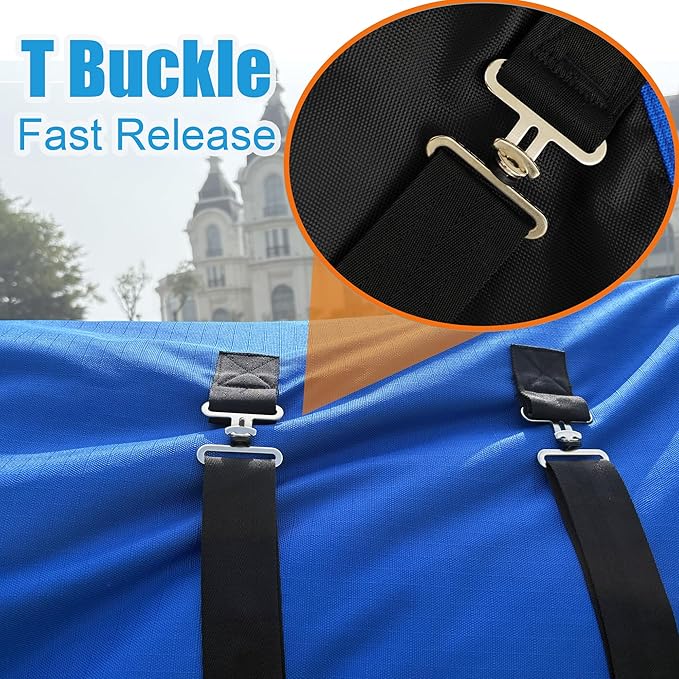 Horse Turnout Blanket, Heavy Weight Horses Blanket with 300g Poly Filling, Neck Cover & Belly Wrap, 1680D Waterproof Winter Blankets for Horses (Blue, US78 in(EU 145 cm))