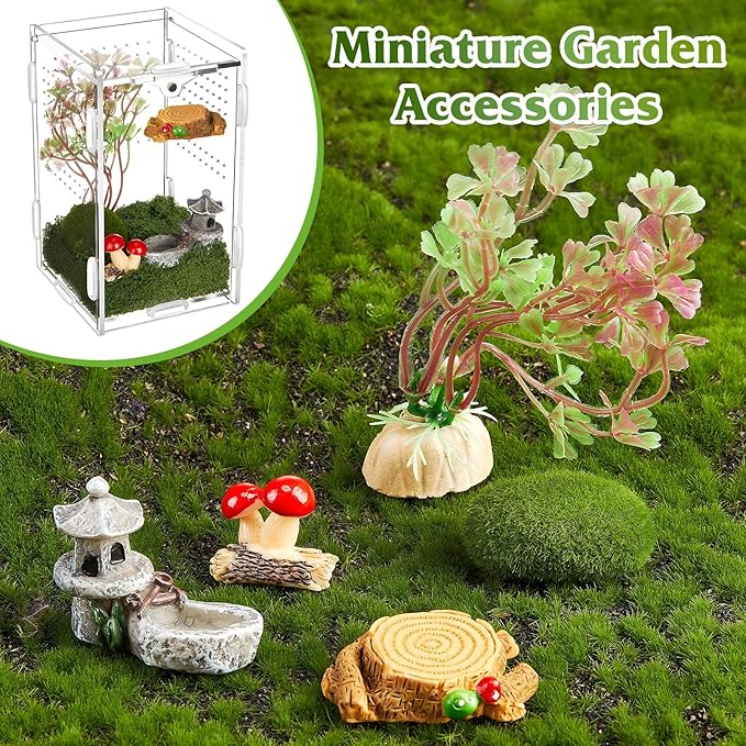 Jumping Spider Enclosure with Habitat Mini Figurines Set Acrylic Terrarium Habitat Mini Jumping Spider House Decorations for Tarantulas Snail Mantis Small Reptiles (Top Opening Door)