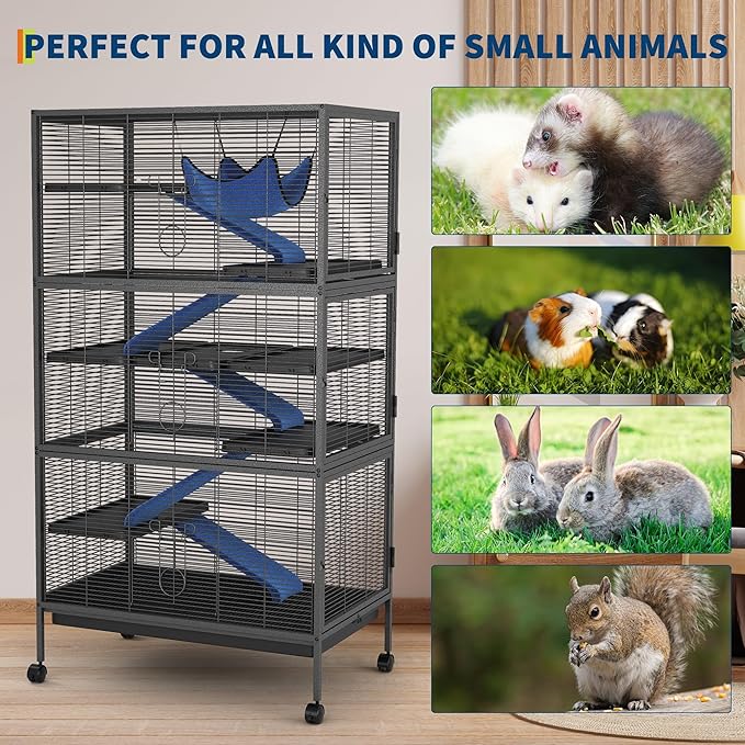 Garvee Metal Small Animal Cages, 58" h Large Ferret Nation Cage with Hammock, 7 Removable Platforms for Sugar Glider, Guinea Pigs, Chinchillas, Rabbit