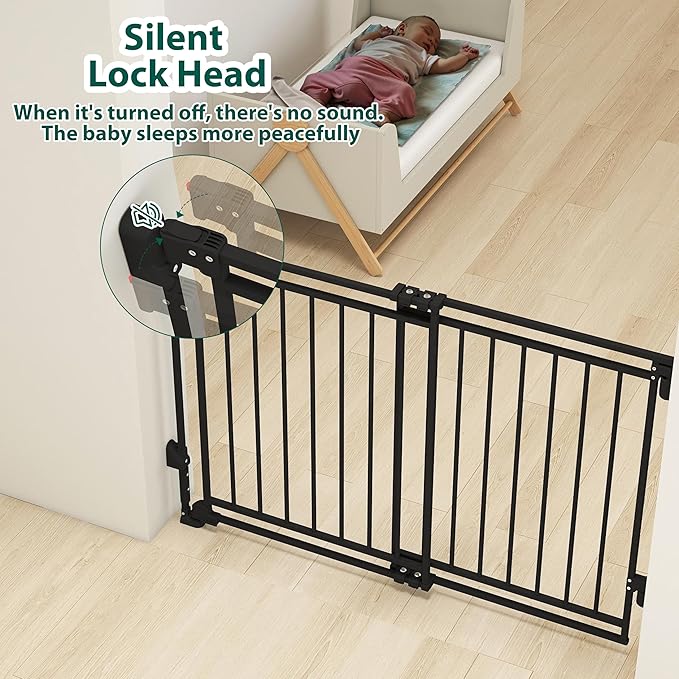 Miumoon 29-45" No Bottom Bar Baby Gate for Stairs, 2-in-1 Auto Close Dog Gate Indoor with Large Walk Thru Door, Hardware Mount Pet Gate for Top and Bottom Stairs (Black, 26.5-43" W x 29" H)