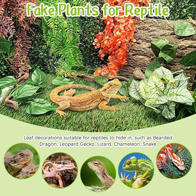 Hamiledyi Reptile Plants 2 Pcs Hanging Terrarium Plants Fake Plant Reptile Tank Accessories for Leopard Gecko Bearded Dragon, Snake, Lizard Habitat (Red)