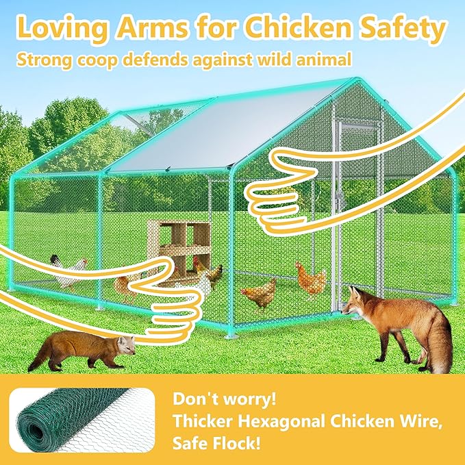 Large Chicken Coop Metal Chicken Runs for Yard with Cover Outdoor Pet Pens Poultry Cage Duck Rabbit House Backyard Use