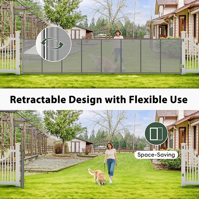 250" Extra Wide Retractable Baby Gates, Reinforced 21ft Large Baby Gate Retractable Pet Gates for Wide Openings, 48" Extra Tall Pet Gate Outdoor Retractable Gate, Long Dog Gate Retractable Fence, Gray