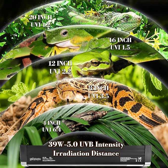 39W Reptile T5 HO UVB 34.5" 5.0 Light Fixture with Tube, Extra-Tall Tropical Habitat Hood for Terrariums, Suitable for Tropical Reptiles Like Panther Chameleon