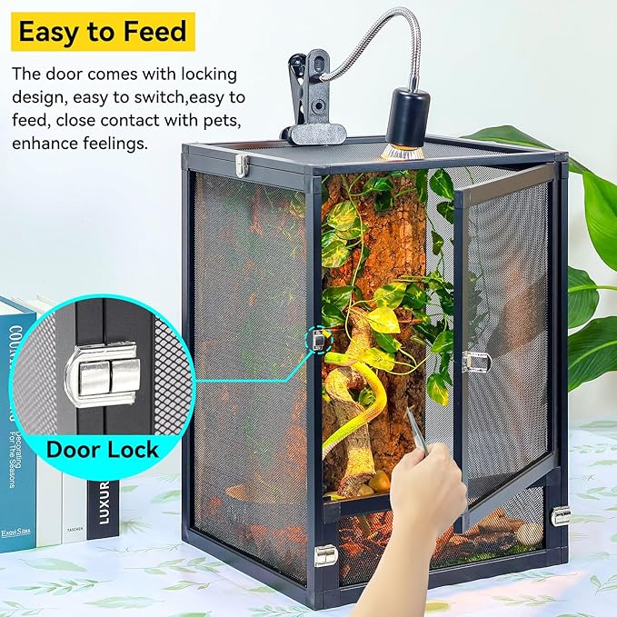 RunDuck 13 Gallon 360° Panoramic Foldable Reptile Terrarium Kit: Crested Gecko Tank and Reptile Cage for Superior Ventilation, Easy Feeding, Sturdiness, and Simple Assembly (Black, 18"x13"x13")