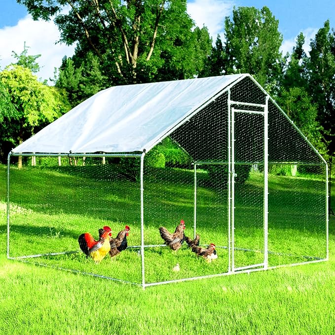 Large Chicken Coop Chicken Runs for Yard with Cover Outdoor Metal Pet Pens Poultry Cage Duck Rabbit House Backyard Use