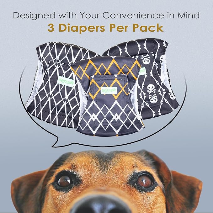 wegreeco Washable Male Dog Belly Band (Stylish Pattern)- Pack of 3 - Washable Male Dog Belly Wrap, Dog Diapers Male (Black Geometric, XX-Large)
