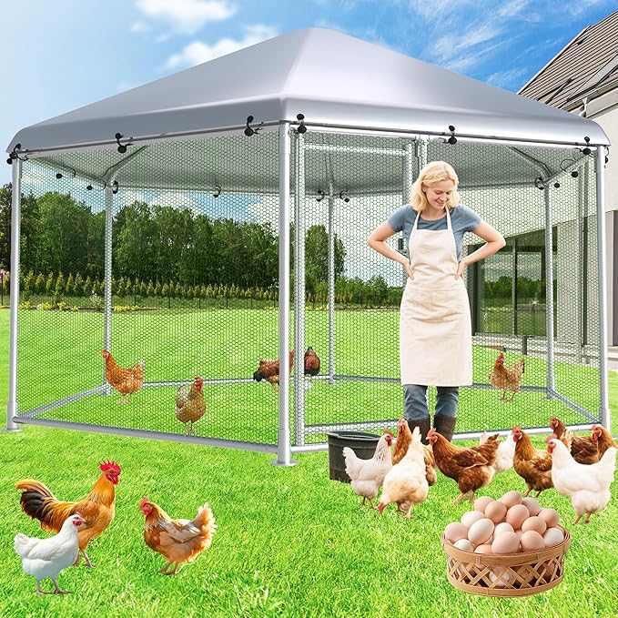 Large Chicken Coop Metal Chicken Runs for Yard with Cover Outdoor Hexagonal Chicken Coop Pet Pens Poultry Cage Duck Rabbit House Backyard Use