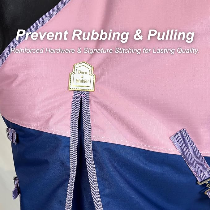 BARN & STABLE 600Denier 3000mm/3000mvp Super Waterproof & Breathable Horse Blankets for Winter with 200g Fill (Pink/Blue, 78 Inch)
