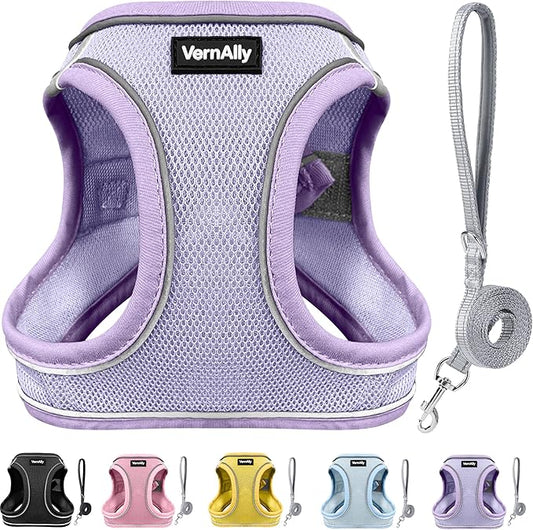 Sparkly Dog Harness Small Sized and Leash Set for Small Dogs Cats,Purple XS Puppy Harness, Step in Soft Dog Reflective Vest, Breathable Mesh Pet Harness. (Purple, XS)