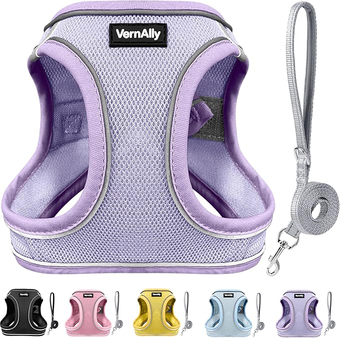 Sparkly Dog Harness Small Sized and Leash Set for Small Dogs Cats,Purple S Puppy Harness, Step in Soft Dog Reflective Vest, Breathable Mesh Pet Harness. (Purple, M)