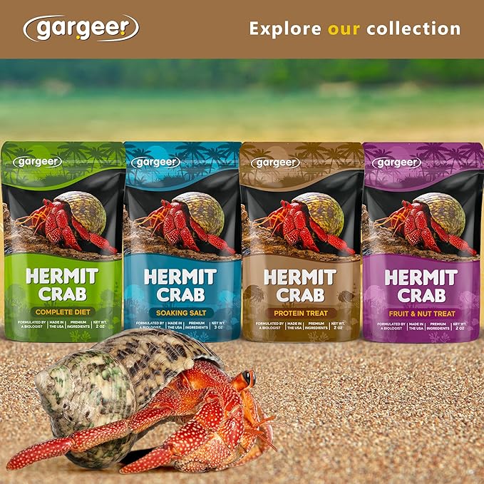 Gargeer Hermit Crab Protein Treat. Non-GMO Premium Ingredients, to Meet All Protein and Support Strength and Growth. 2oz Granular Textured ‘Surprise Your Crab’ Meal. Enjoy!