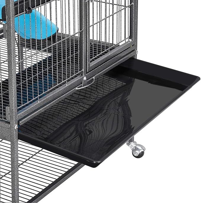 Topeakmart 34 Inch Multi-Level Small Animal Cage for Adult Rats, Chinchillas - Metal Rolling Cage with Removable Ramp & Platform, Black